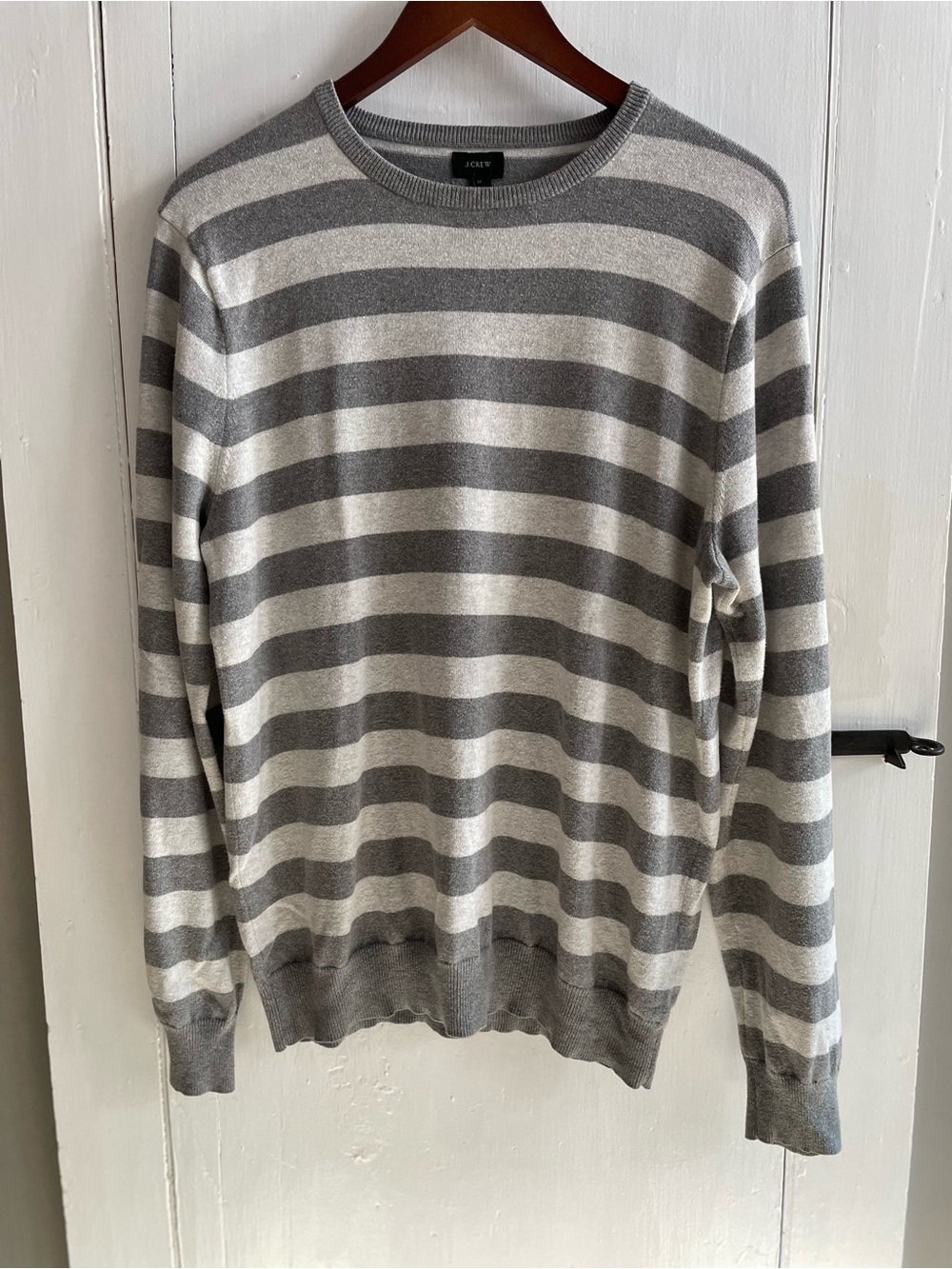 J. Crew Men’s Gray & Cream Cotton Cashmere Striped Crewneck Sweater Size M